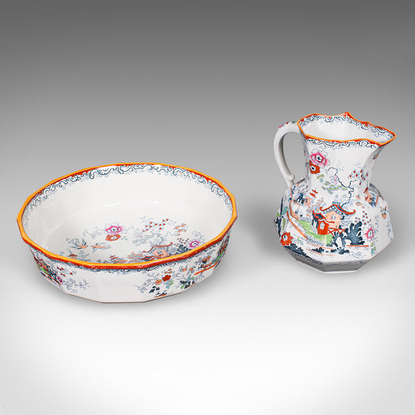 Antique Dressing Room Washbowl, Ewer, English, Ceramic, Basin, Jug, Victorian