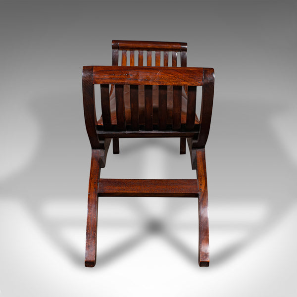 Vintage Regency Revival Window Bench, English, Leather Duet Stool, Bedroom Seat