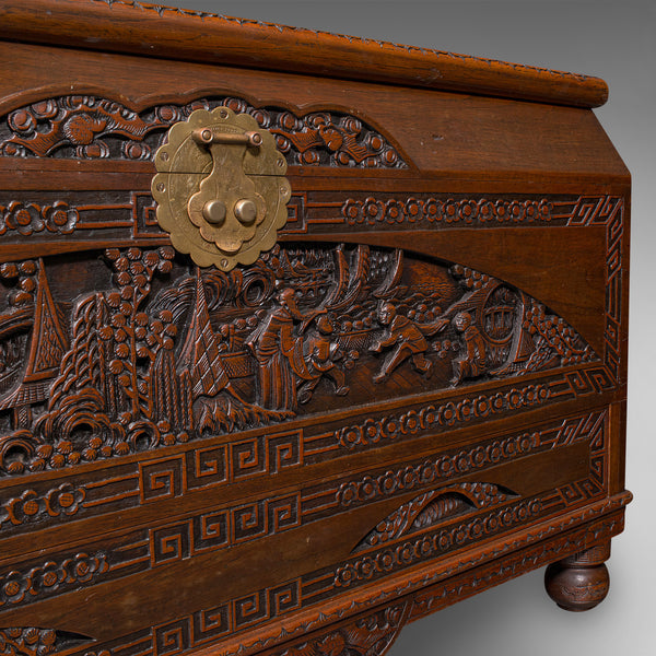 Large Vintage Carved Chest, Chinese, Camphorwood, Linen Trunk, Oriental Taste
