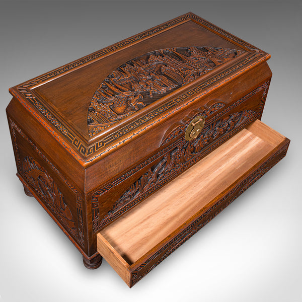 Large Vintage Carved Chest, Chinese, Camphorwood, Linen Trunk, Oriental Taste