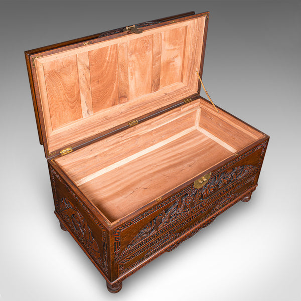 Large Vintage Carved Chest, Chinese, Camphorwood, Linen Trunk, Oriental Taste