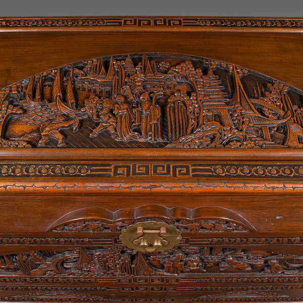Large Vintage Carved Chest, Chinese, Camphorwood, Linen Trunk, Oriental Taste