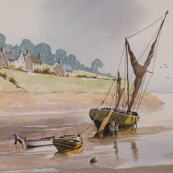Large Vintage Coastal Painting, Welsh, Framed Watercolour, Landscape, Signed Art