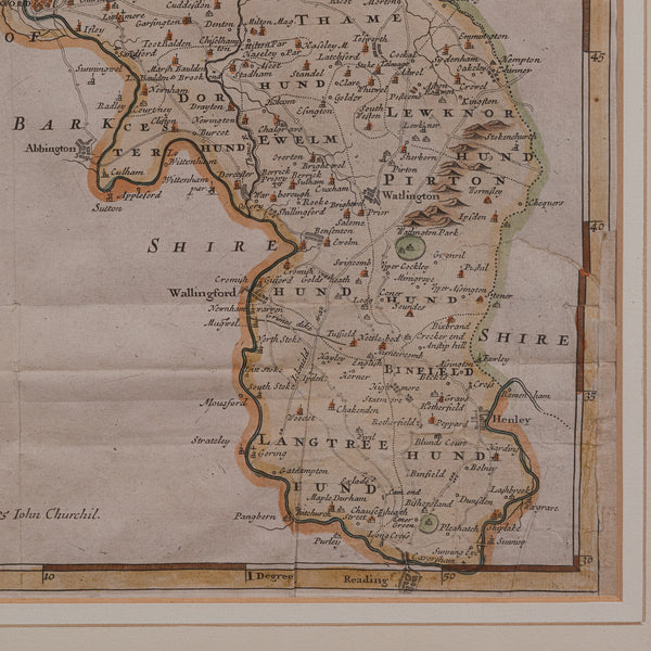 Antique Lithography Map, Oxfordshire, English, Framed Cartography, Robert Morden