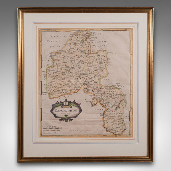 Antique Lithography Map, Oxfordshire, English, Framed Cartography, Robert Morden