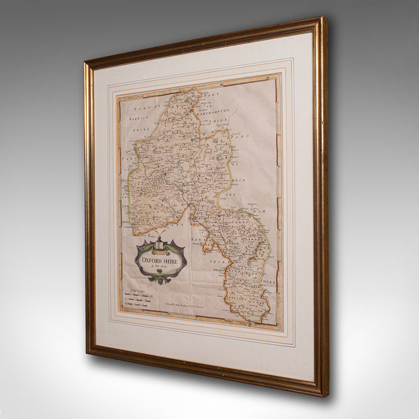 Antique Lithography Map, Oxfordshire, English, Framed Cartography, Robert Morden