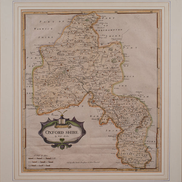 Antique Lithography Map, Oxfordshire, English, Framed Cartography, Robert Morden