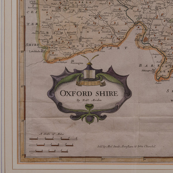 Antique Lithography Map, Oxfordshire, English, Framed Cartography, Robert Morden