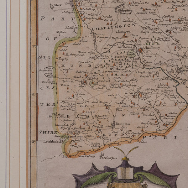 Antique Lithography Map, Oxfordshire, English, Framed Cartography, Robert Morden