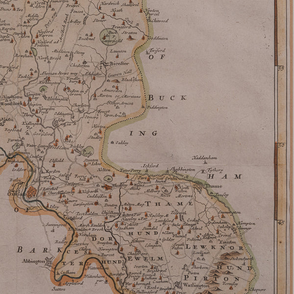 Antique Lithography Map, Oxfordshire, English, Framed Cartography, Robert Morden