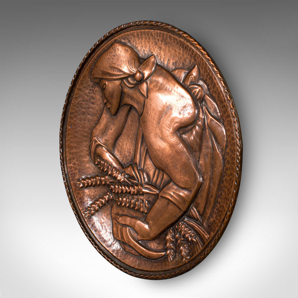 Large Vintage Relief Charger, Belgian, Hand Beaten Copper, Harvest Tray, C.1930