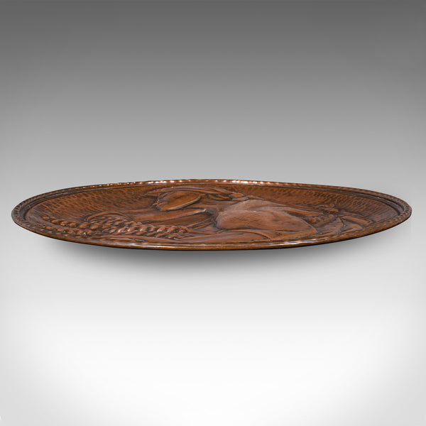 Large Vintage Relief Charger, Belgian, Hand Beaten Copper, Harvest Tray, C.1930