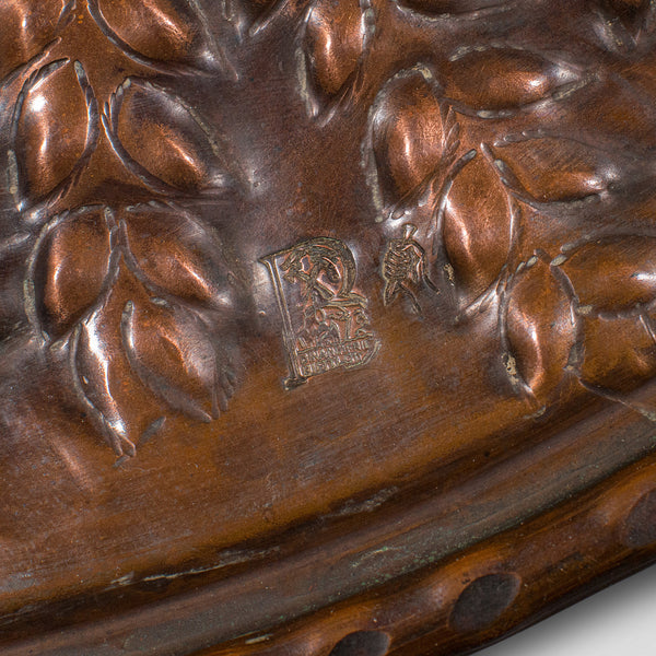 Large Vintage Relief Charger, Belgian, Hand Beaten Copper, Harvest Tray, C.1930