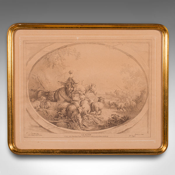 Set of 4 Antique Prints, French, Framed Etchings, Provincial Taste, Victorian