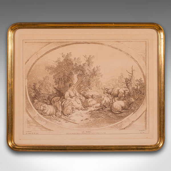 Set of 4 Antique Prints, French, Framed Etchings, Provincial Taste, Victorian