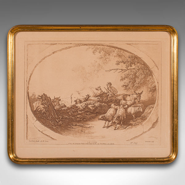 Set of 4 Antique Prints, French, Framed Etchings, Provincial Taste, Victorian
