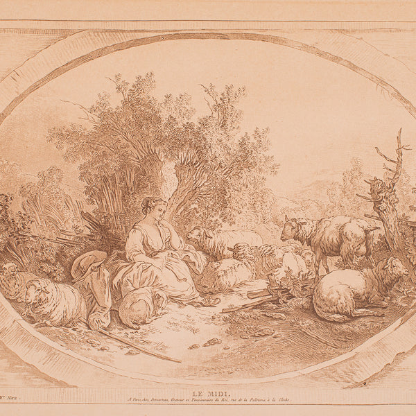 Set of 4 Antique Prints, French, Framed Etchings, Provincial Taste, Victorian