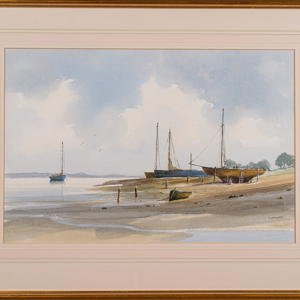Large Vintage Coastal Watercolour, Welsh, Framed Painting, Landscape, Signed Art