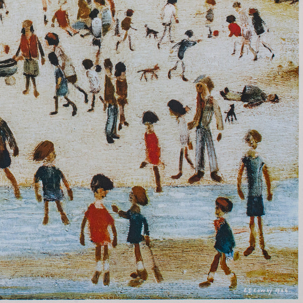 Vintage Print, At The Seaside, LS Lowry, English, Framed Art Reproduction, 1990