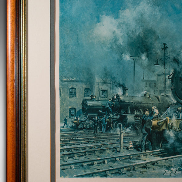 Large Vintage Railway Print, English, Framed Art, Steam Train, Railwayana, Cuneo