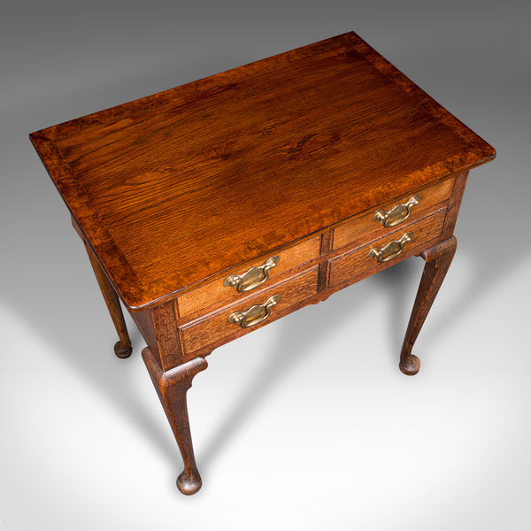 Antique 4 Drawer Lowboy, English, Oak, Walnut, Correspondence Desk, Georgian