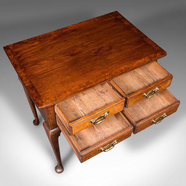 Antique 4 Drawer Lowboy, English, Oak, Walnut, Correspondence Desk, Georgian