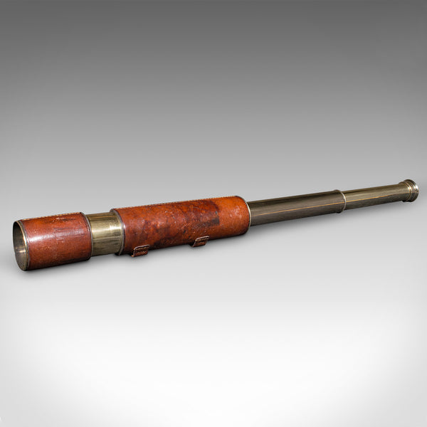 Antique 3 Draw Telescope, English Brass, Leather, Newton & Co, Victorian, C.1870
