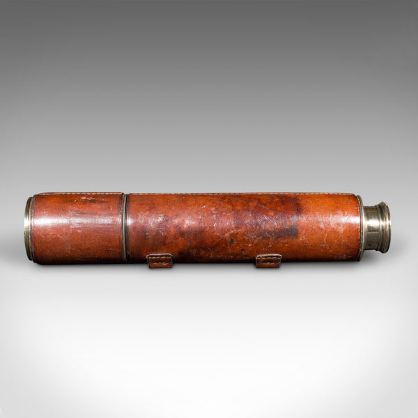 Antique 3 Draw Telescope, English Brass, Leather, Newton & Co, Victorian, C.1870