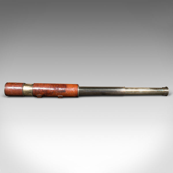 Antique 3 Draw Telescope, English Brass, Leather, Newton & Co, Victorian, C.1870