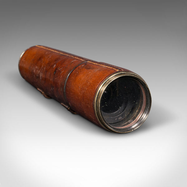 Antique 3 Draw Telescope, English Brass, Leather, Newton & Co, Victorian, C.1870
