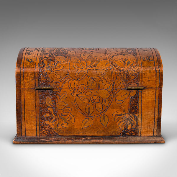 Antique Pokerwork Stationery Box, English Desktop Tidy, Arts & Crafts, Victorian