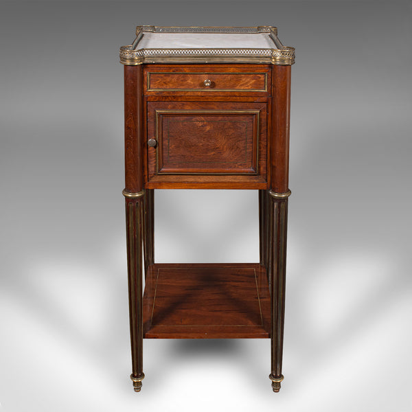 Antique Bedside Table, French, Walnut, Marble, Nightstand, Victorian, Circa 1840