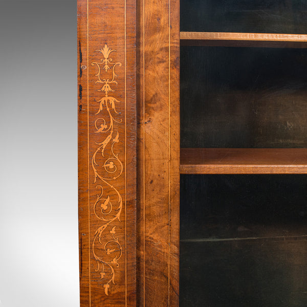 Antique Twin Pier Cabinet, English, Walnut, Boxwood, Glazed Bookcase, Regency