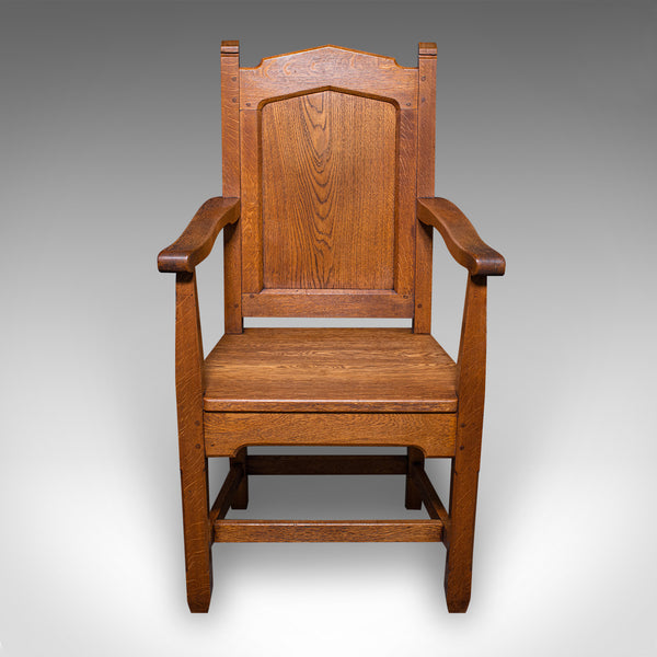 Antique Schoolmaster's Chair, English, Oak, Desk, Elbow, Seat, Edwardian, C.1910