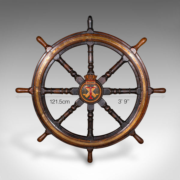 4' Large Antique Ship's Wheel, English, Oak, Decorative Maritime Helm, Victorian