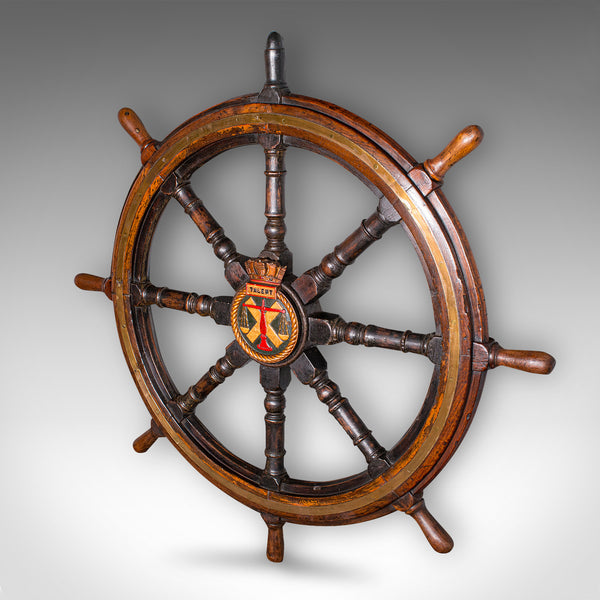 4' Large Antique Ship's Wheel, English, Oak, Decorative Maritime Helm, Victorian
