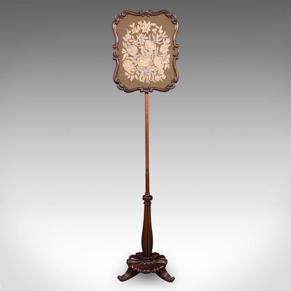 Antique Fireside Pole Screen, English, Needlepoint, Adjustable, William IV, 1835