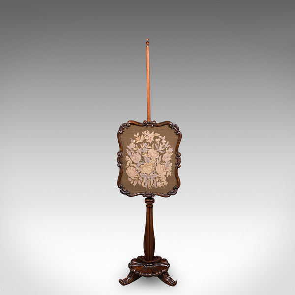 Antique Fireside Pole Screen, English, Needlepoint, Adjustable, William IV, 1835