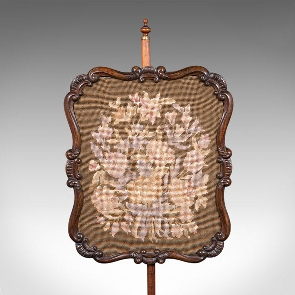 Antique Fireside Pole Screen, English, Needlepoint, Adjustable, William IV, 1835