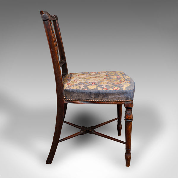 Antique Embroidered Chair, English, Walnut, Needlepoint, Bedroom, Hall, Regency