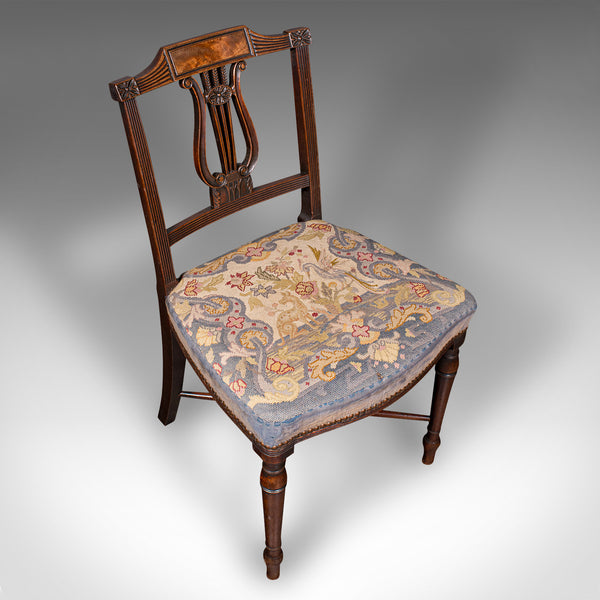 Antique Embroidered Chair, English, Walnut, Needlepoint, Bedroom, Hall, Regency