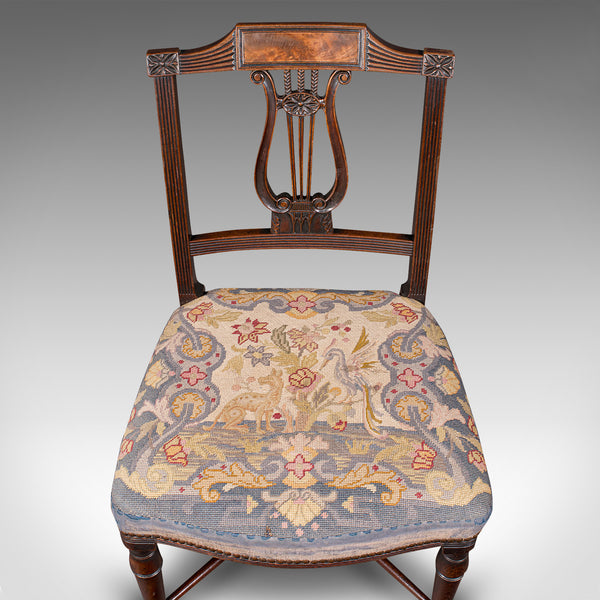 Antique Embroidered Chair, English, Walnut, Needlepoint, Bedroom, Hall, Regency