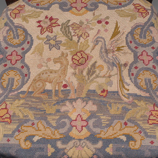 Antique Embroidered Chair, English, Walnut, Needlepoint, Bedroom, Hall, Regency