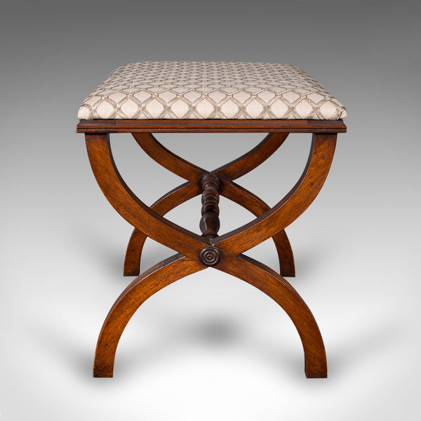 Vintage Regency Revival Footstool, English, Beech, Fireside, Bedroom Stool