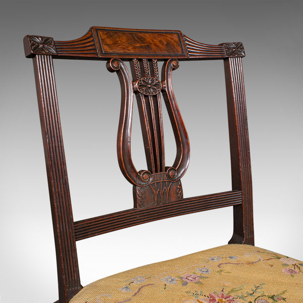 Antique Side Chair, English, Walnut, Needlepoint, Bedroom, Hall Seat, Regency