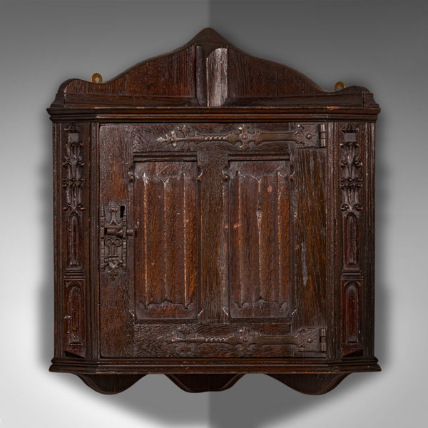 Antique Hanging Corner Cabinet, English Oak Display Cupboard, Kitchen, Victorian
