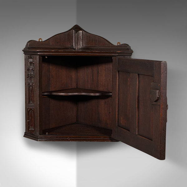 Antique Hanging Corner Cabinet, English Oak Display Cupboard, Kitchen, Victorian