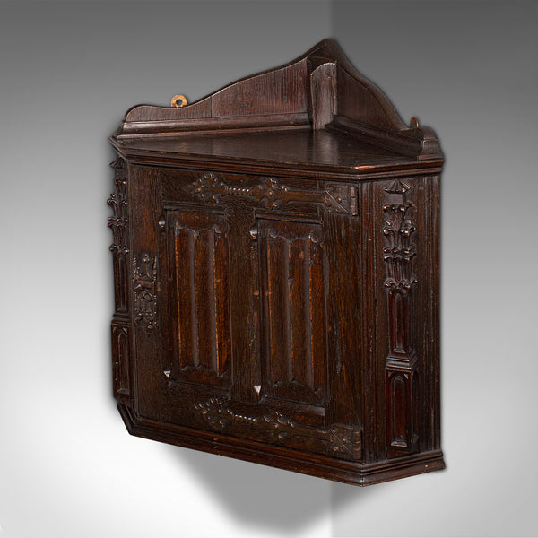 Antique Hanging Corner Cabinet, English Oak Display Cupboard, Kitchen, Victorian