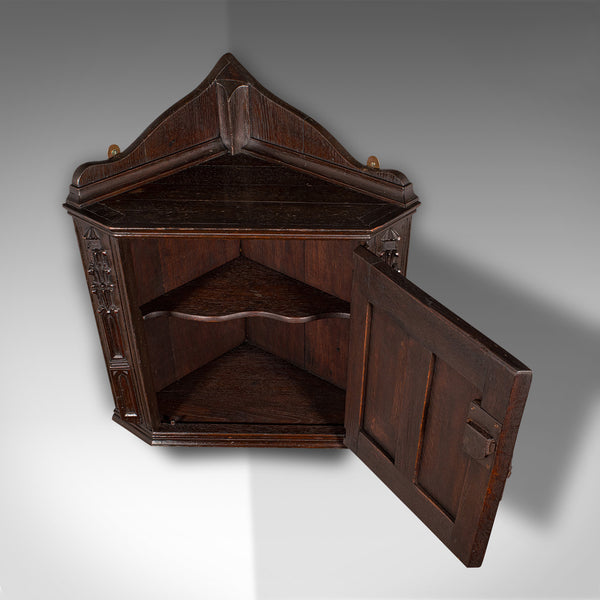 Antique Hanging Corner Cabinet, English Oak Display Cupboard, Kitchen, Victorian