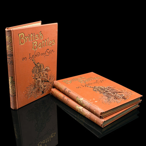 3 Vols British Battles on Land and Sea, Antique, Military Reference Book, C.1900